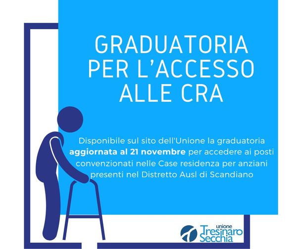 Nuova Graduatoria distrettuale per accedere alle Case residenza per anziani (Cra)